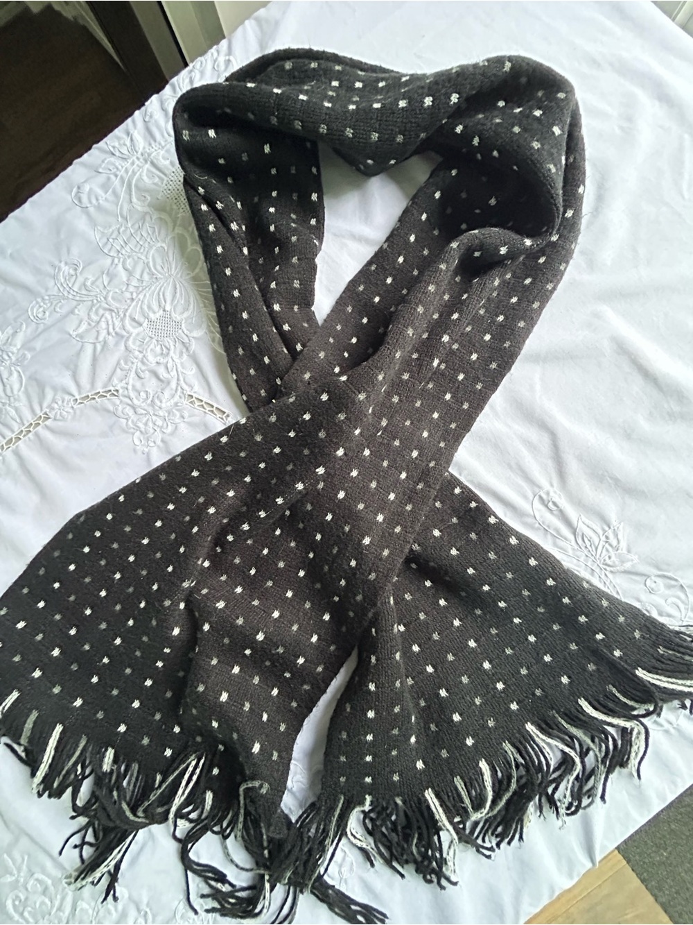 Classic Black and White Dot Fringe Scarf - Women Accessories